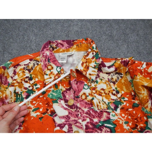 Coldwater Creek Top Button Up Women's Size Large Vibrant Floral Motiff Collared* - Picture 5 of 9